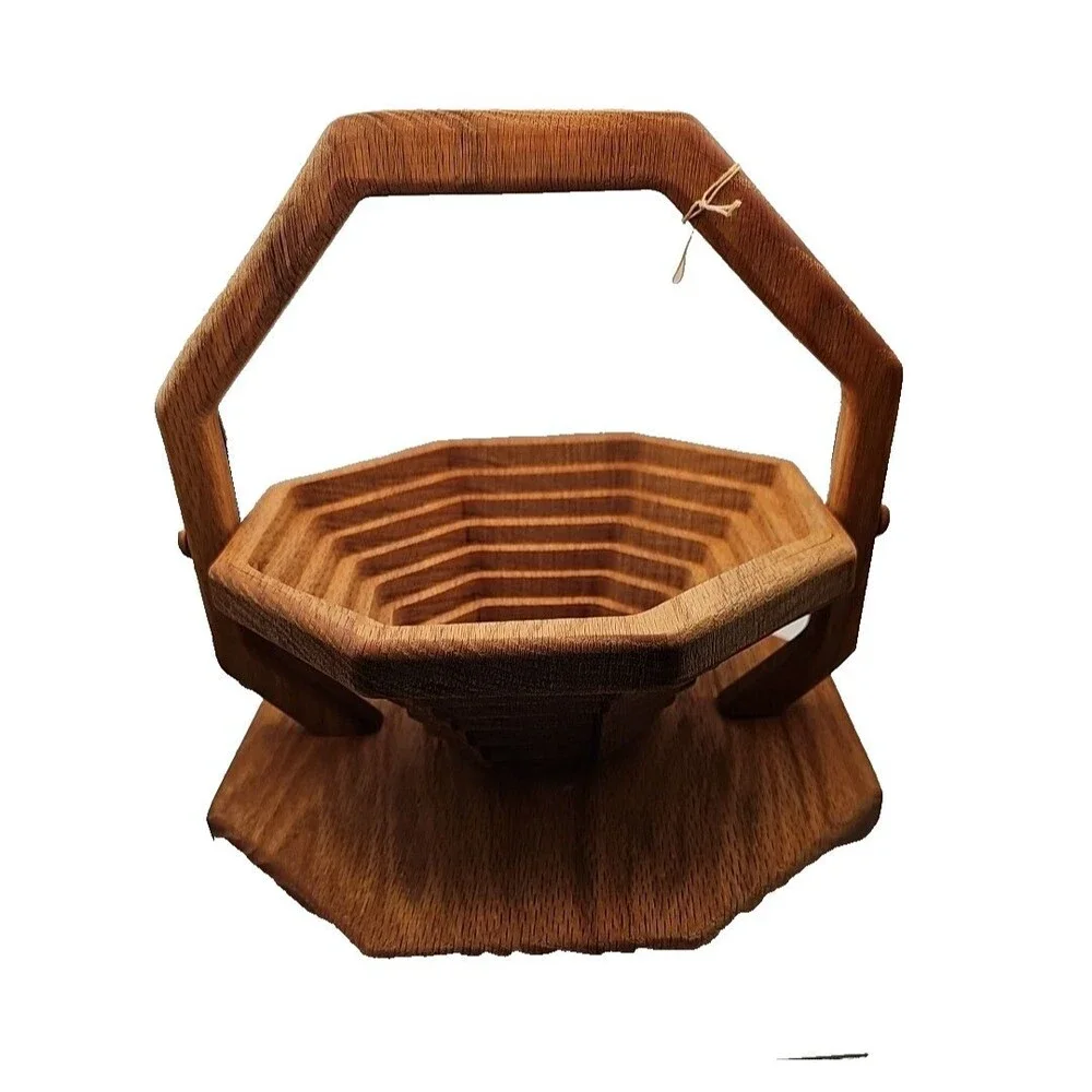 Vintage Old World Market Collapsible Wooden Basket Handcrafted In KY Red Oak NWT
